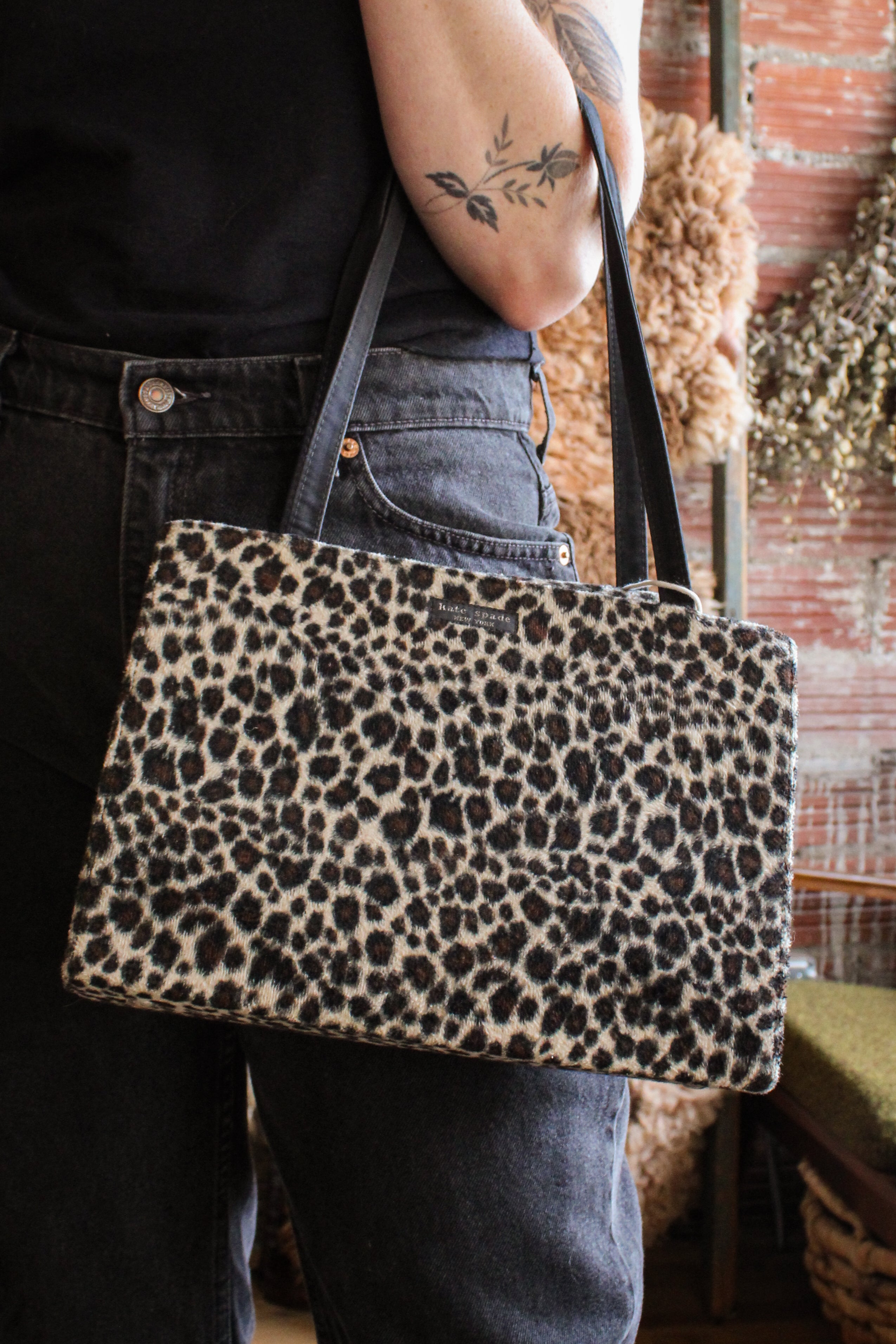 vintage kate spade leopardprint velvet shoulderbag