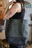 green and black leather leopard print tote