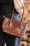 vintage furla brown croc embossed leather mini tote purse