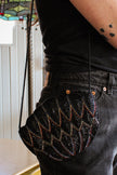 black multi beaded fan shape crossbody