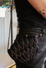 black multi beaded fan shape crossbody