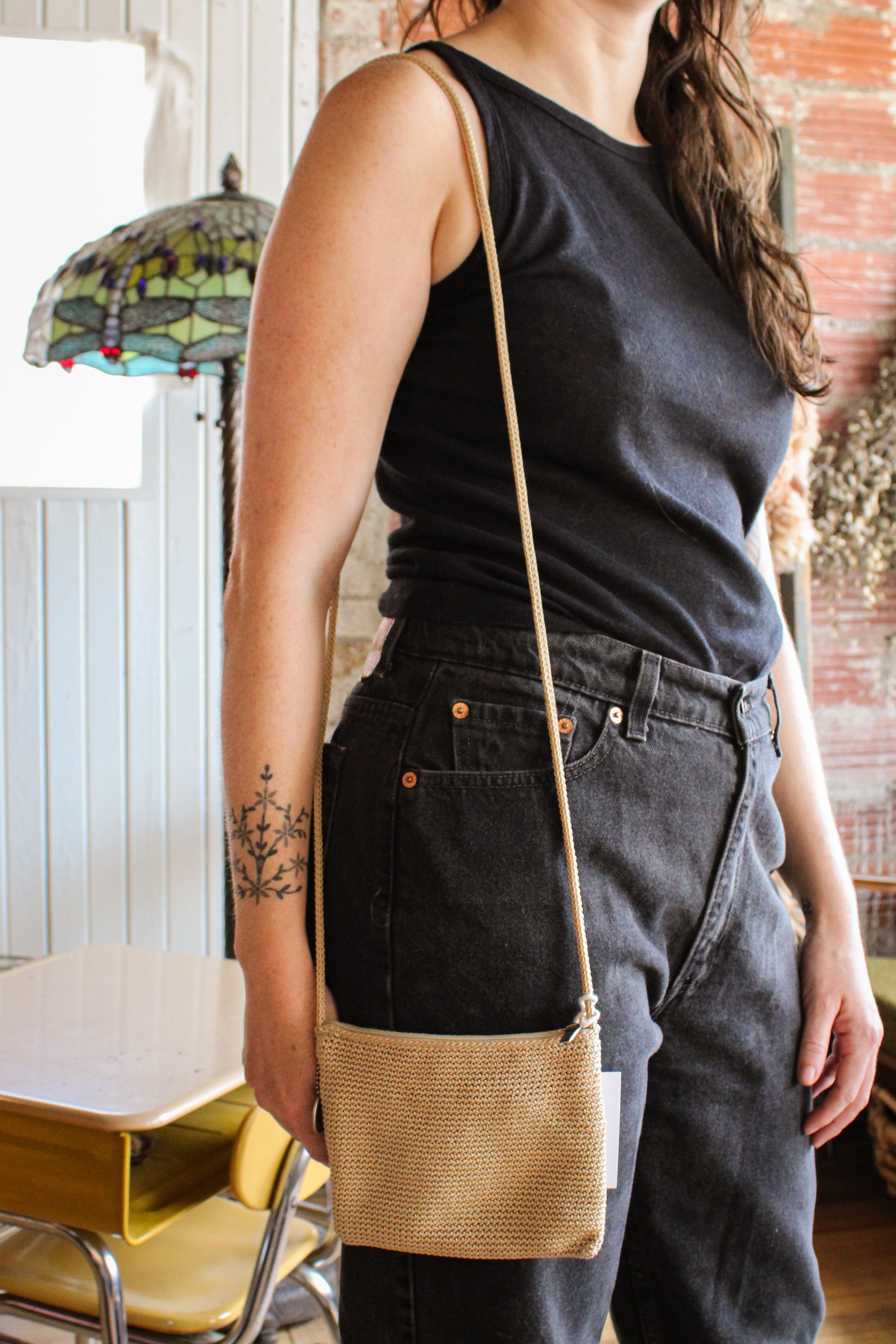 vintage cream crochet minimal mini crossbody