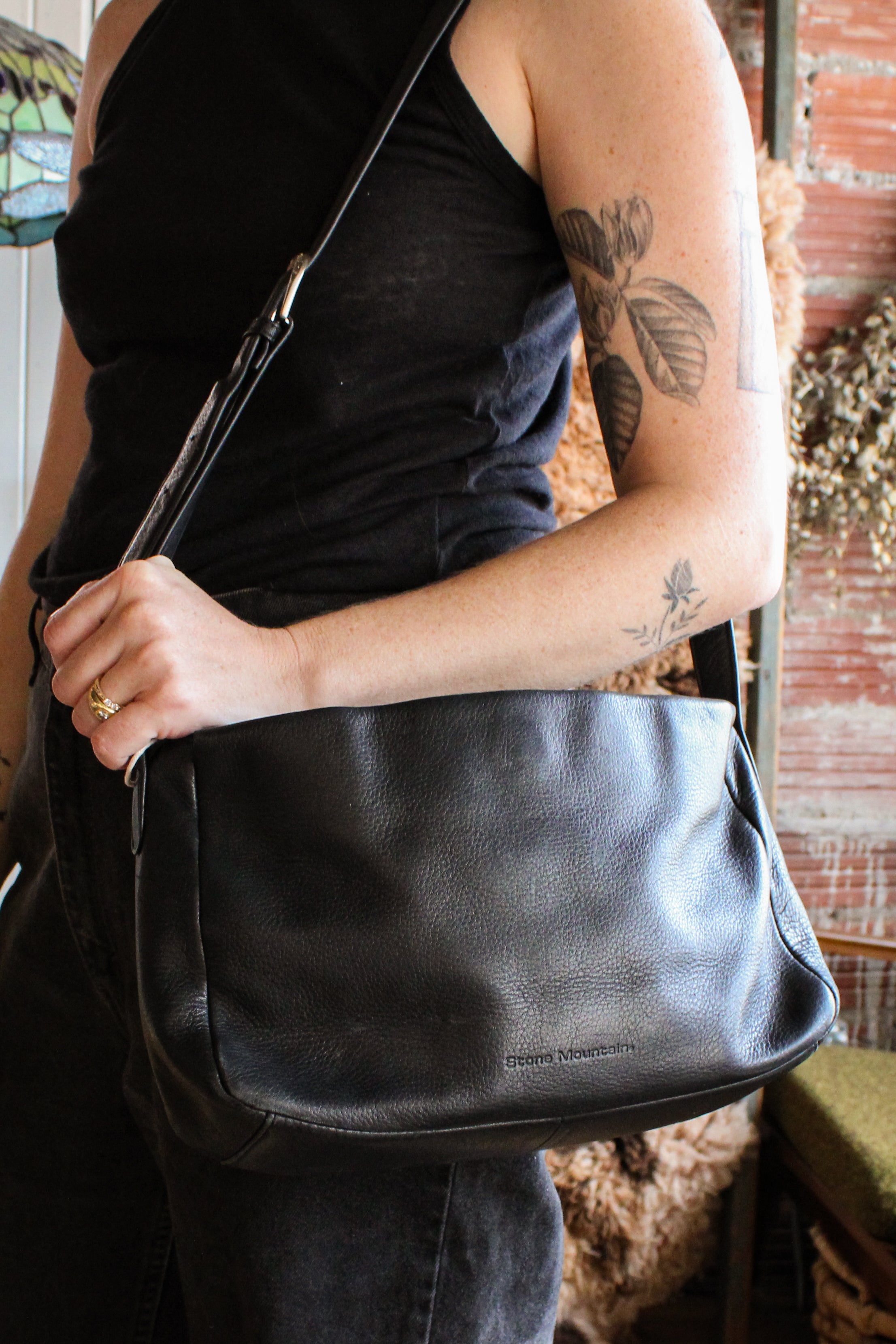 black leather bag