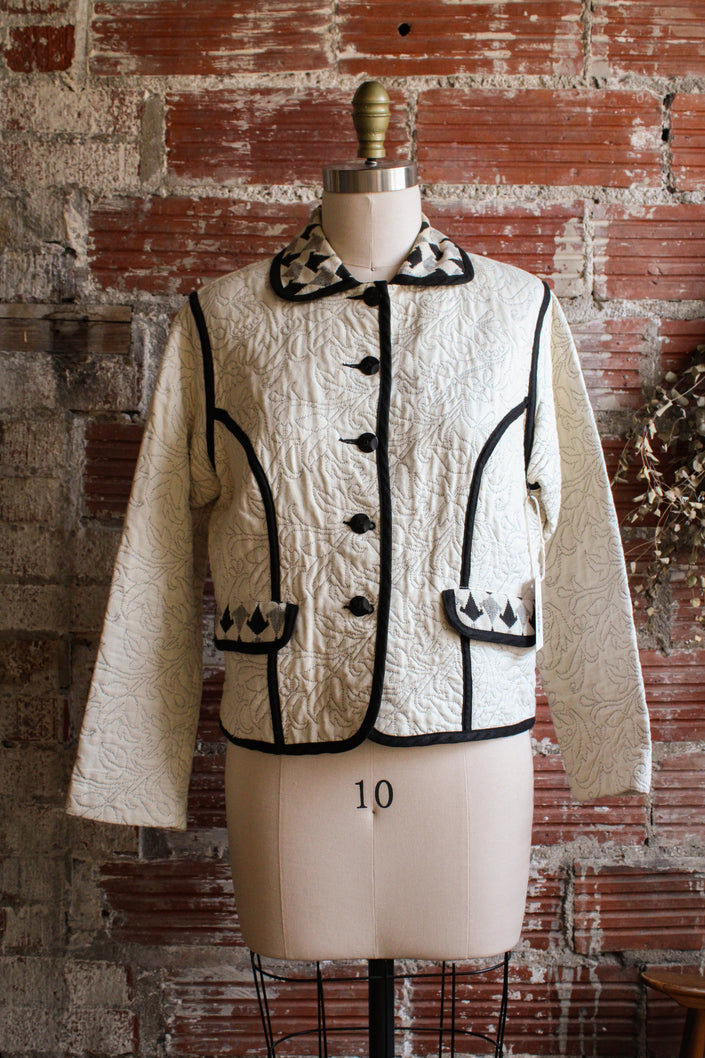 cotton canvas embroidered quilted jacket