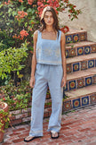L9640T | Woven Linen Cotton Embroidered Sleeveless Top: Lavender Blue / M