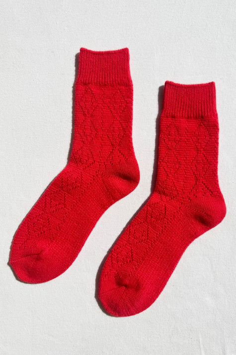 Cashmere Pointelle Socks (wholesale): Red