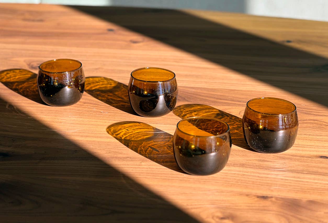 Moroccan Recycled Glass Stemless Goblet in Amber