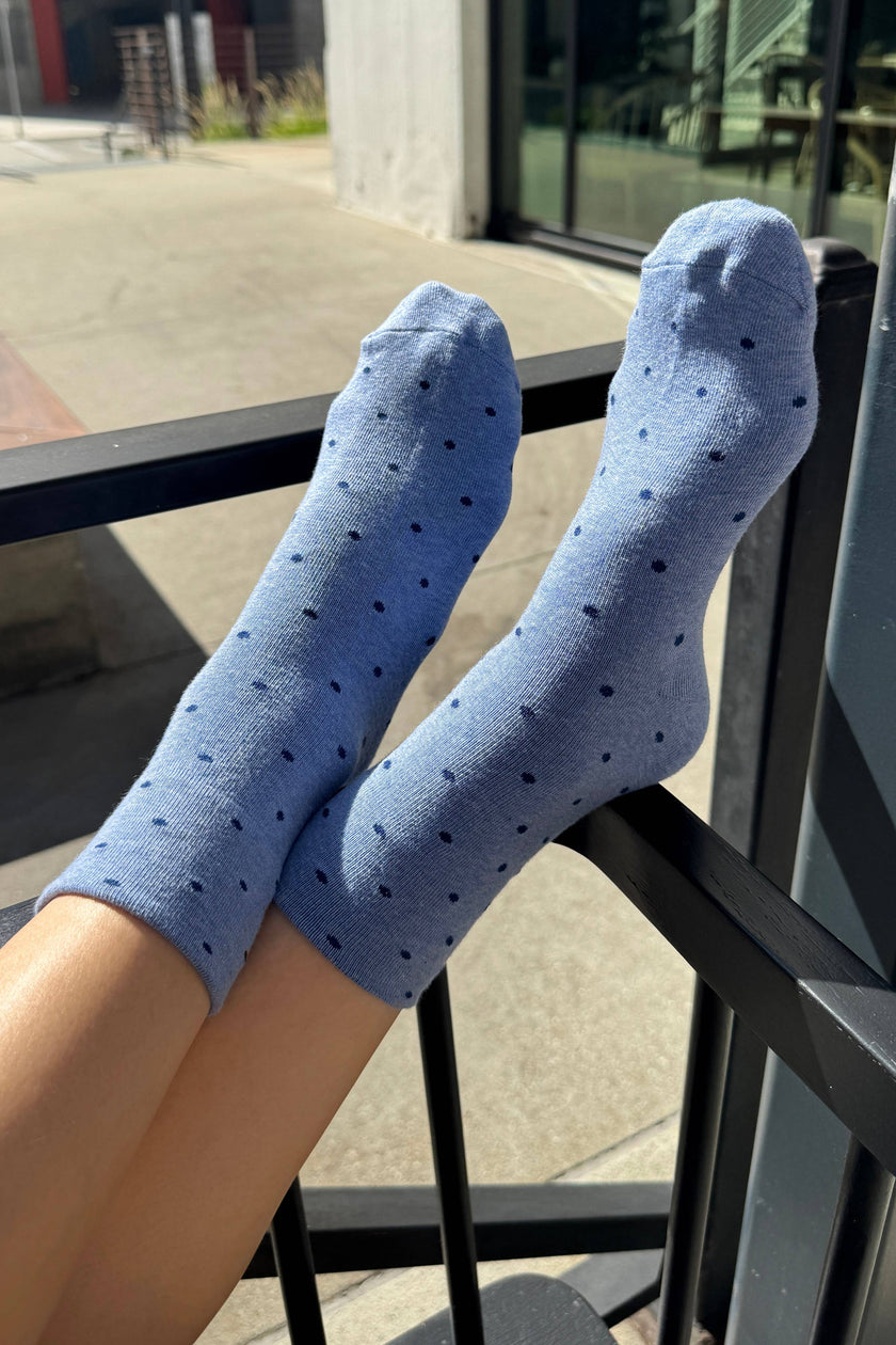 Polka Dot Sneaker Socks (wholesale): CACAO/BLUE
