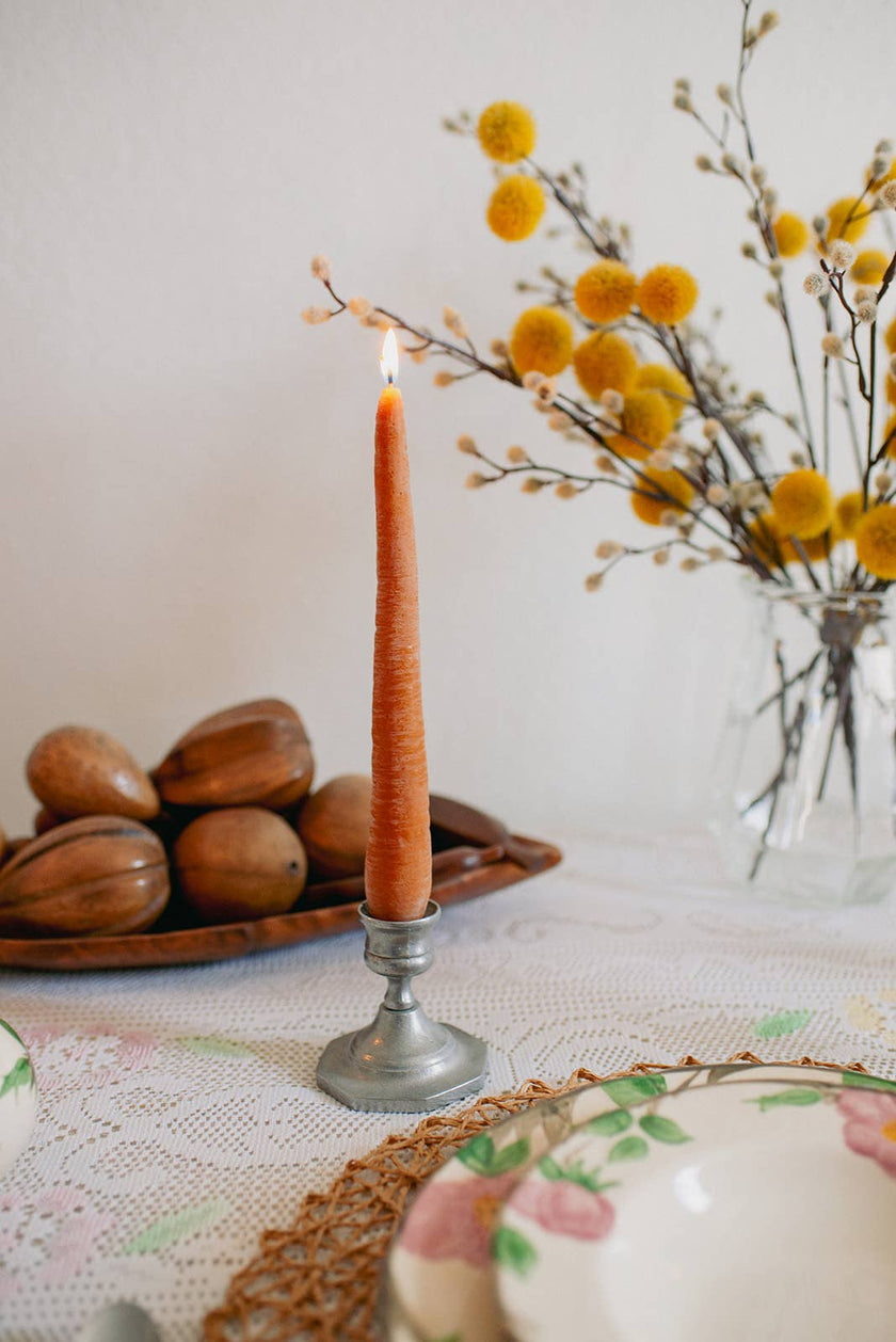 Carrot Taper Beeswax Candles Pair - 9inch Tall