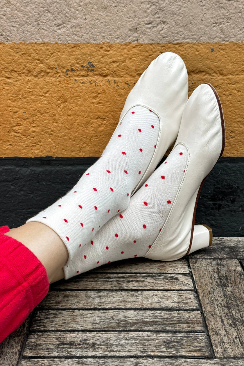 Polka Dot Sneaker Socks (wholesale): CACAO/BLUE