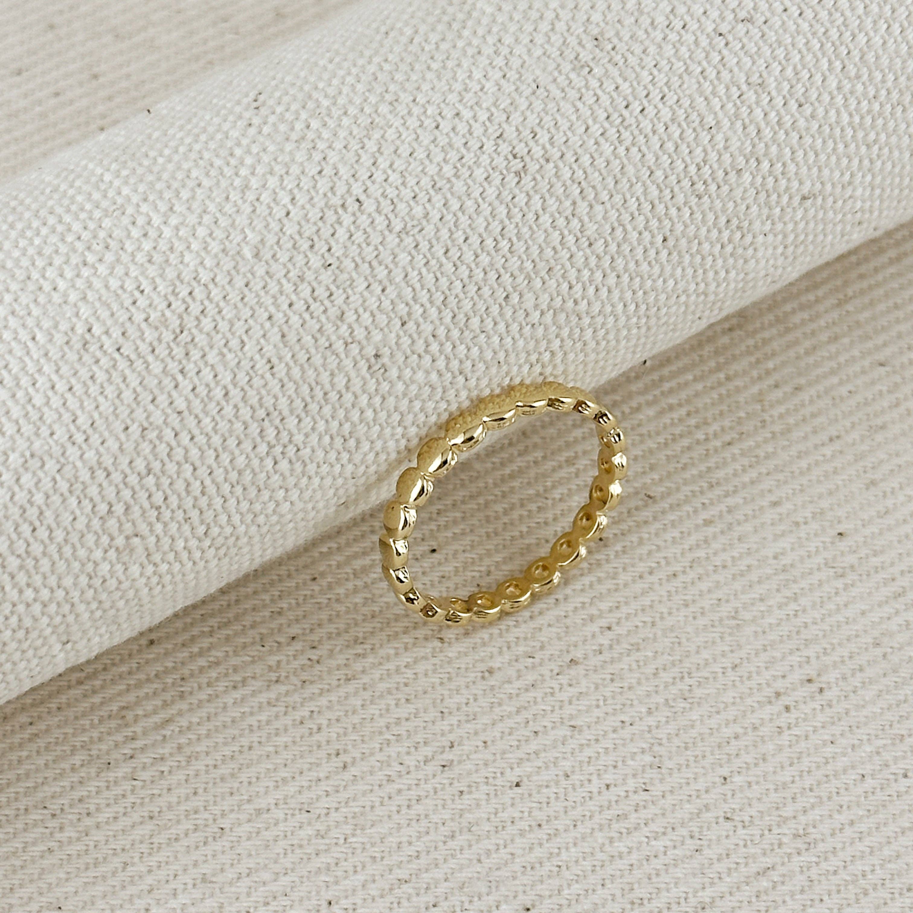 18k Gold Filled Flat Beaded Band Ring: 7