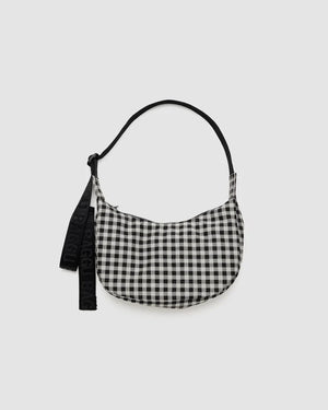 Baggu Small Nylon Crescent Bag in Black & White Gingham