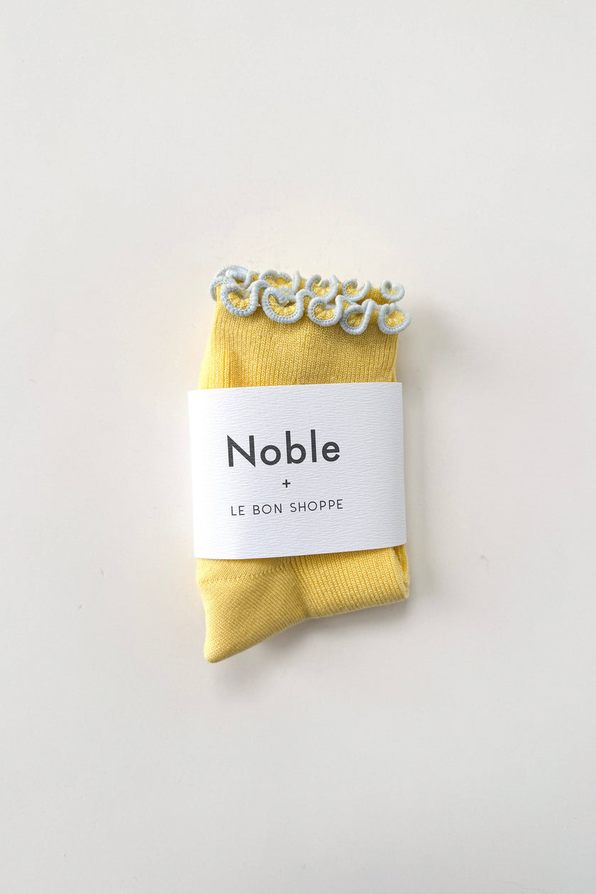 The Petite Ruffled Modal Socks in Butter /  Blue