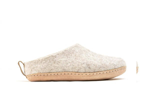 Indoor Open Heel Slippers With Leather Sole - Light Brown: 38