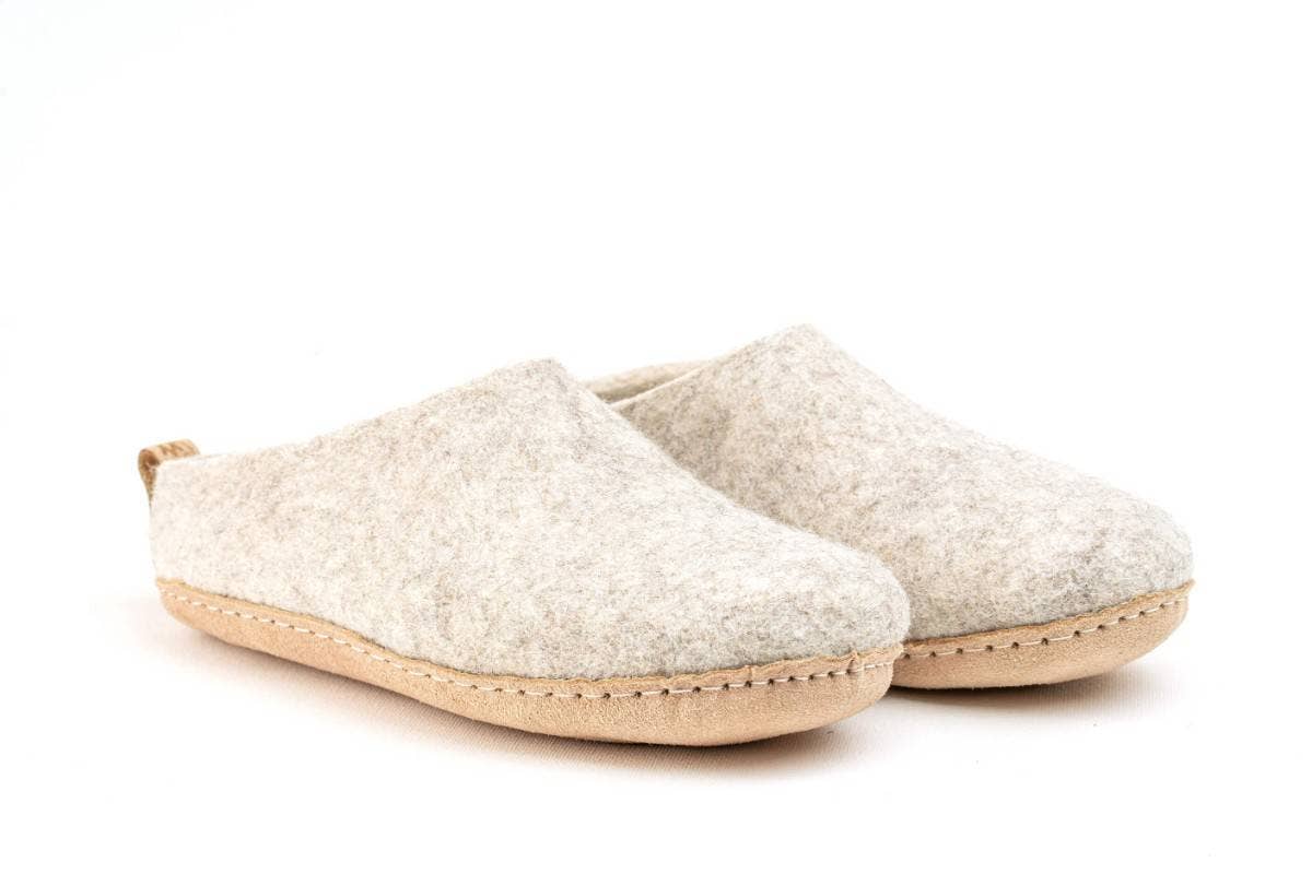 Indoor Open Heel Slippers With Leather Sole - Light Brown: 38