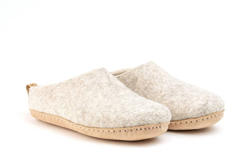 Indoor Open Heel Slippers With Leather Sole - Light Brown: 38