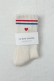 Embroidered Boyfriend Socks (wholesale): Parchment + Heart