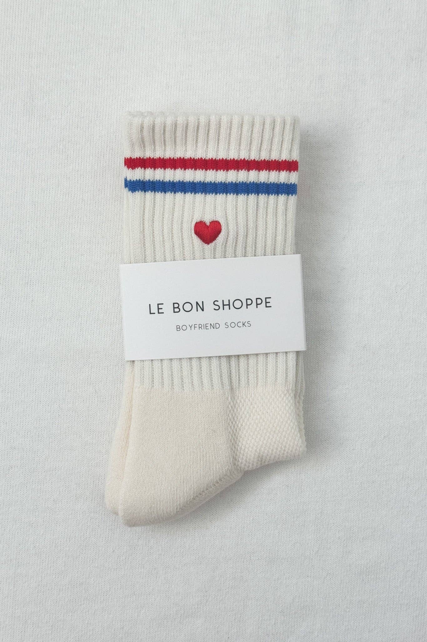 Embroidered Boyfriend Socks (wholesale): Parchment + Heart