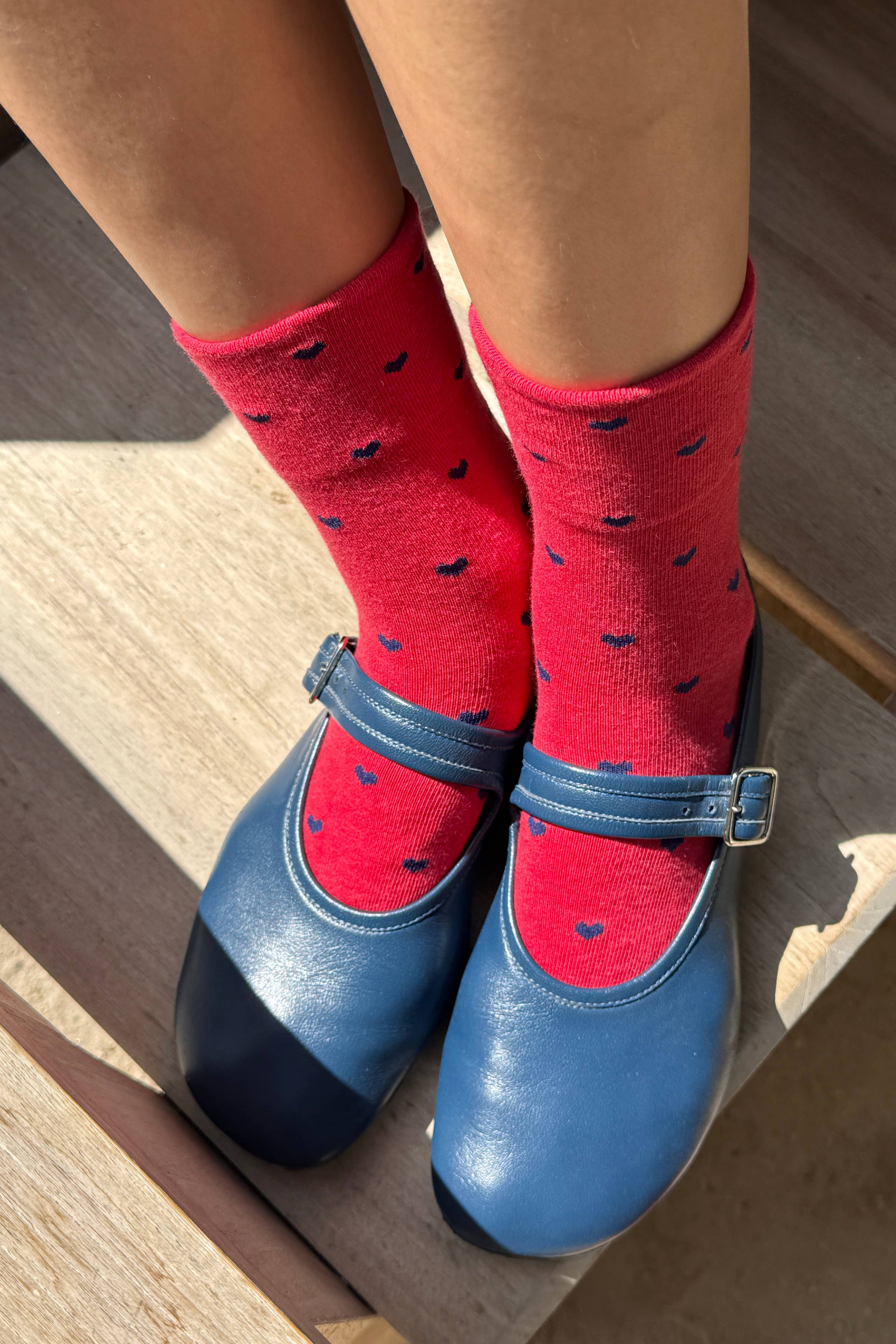 Heart Sneaker Socks (wholesale): TOMATO / NAVY
