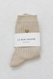 Embroidered Her Socks - Mercerized Combed Cotton Rib: Pink Water + Heart