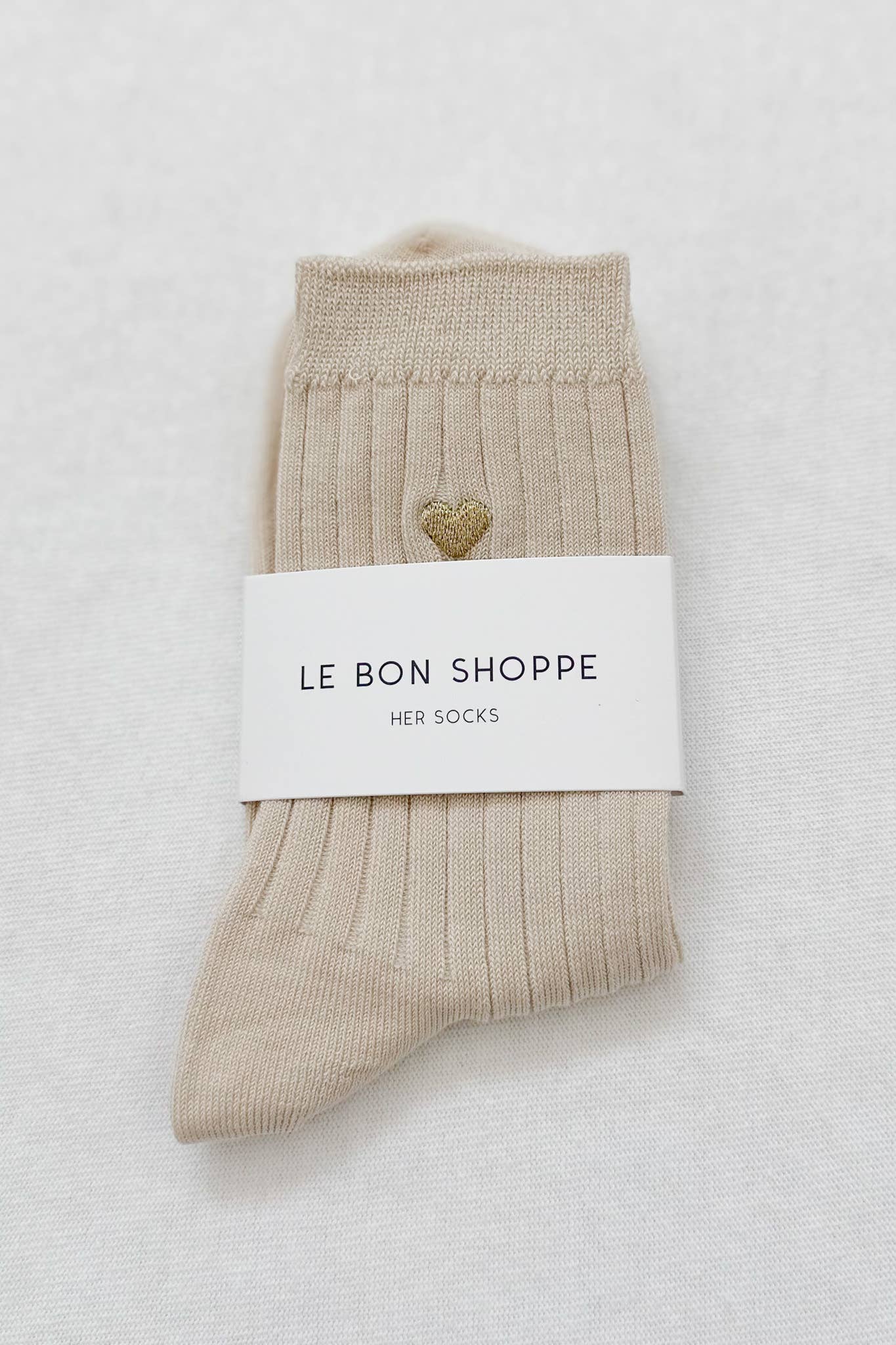 Embroidered Her Socks - Mercerized Combed Cotton Rib: Pink Water + Heart