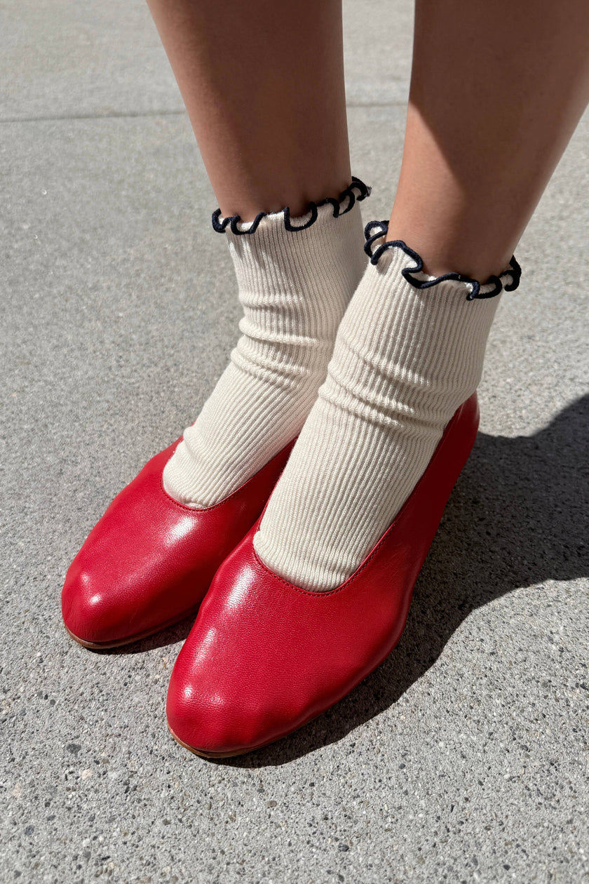 The Petite Ruffled Modal Socks in Butter /  Blue