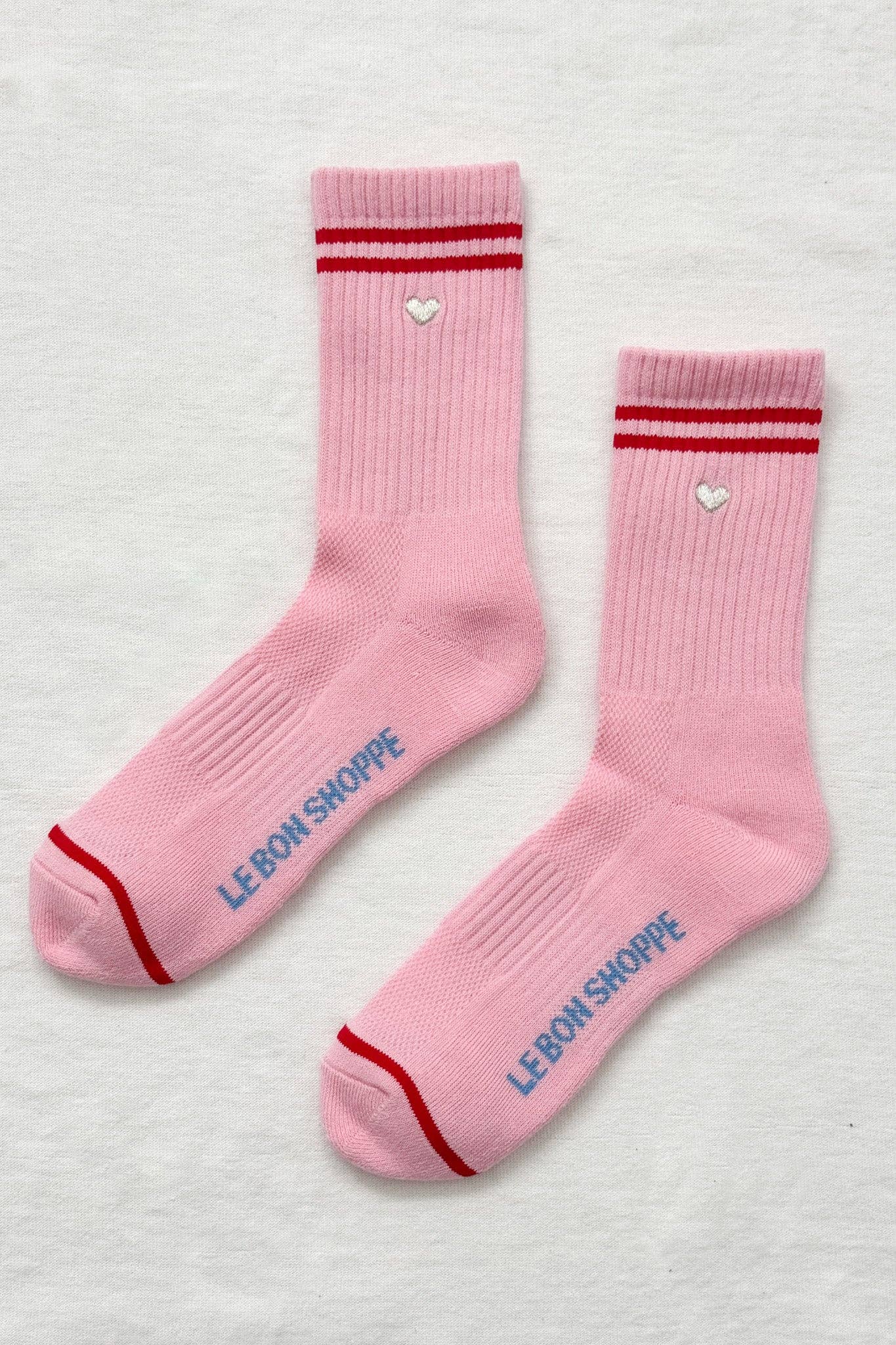Embroidered Boyfriend Socks (wholesale): Parchment + Heart