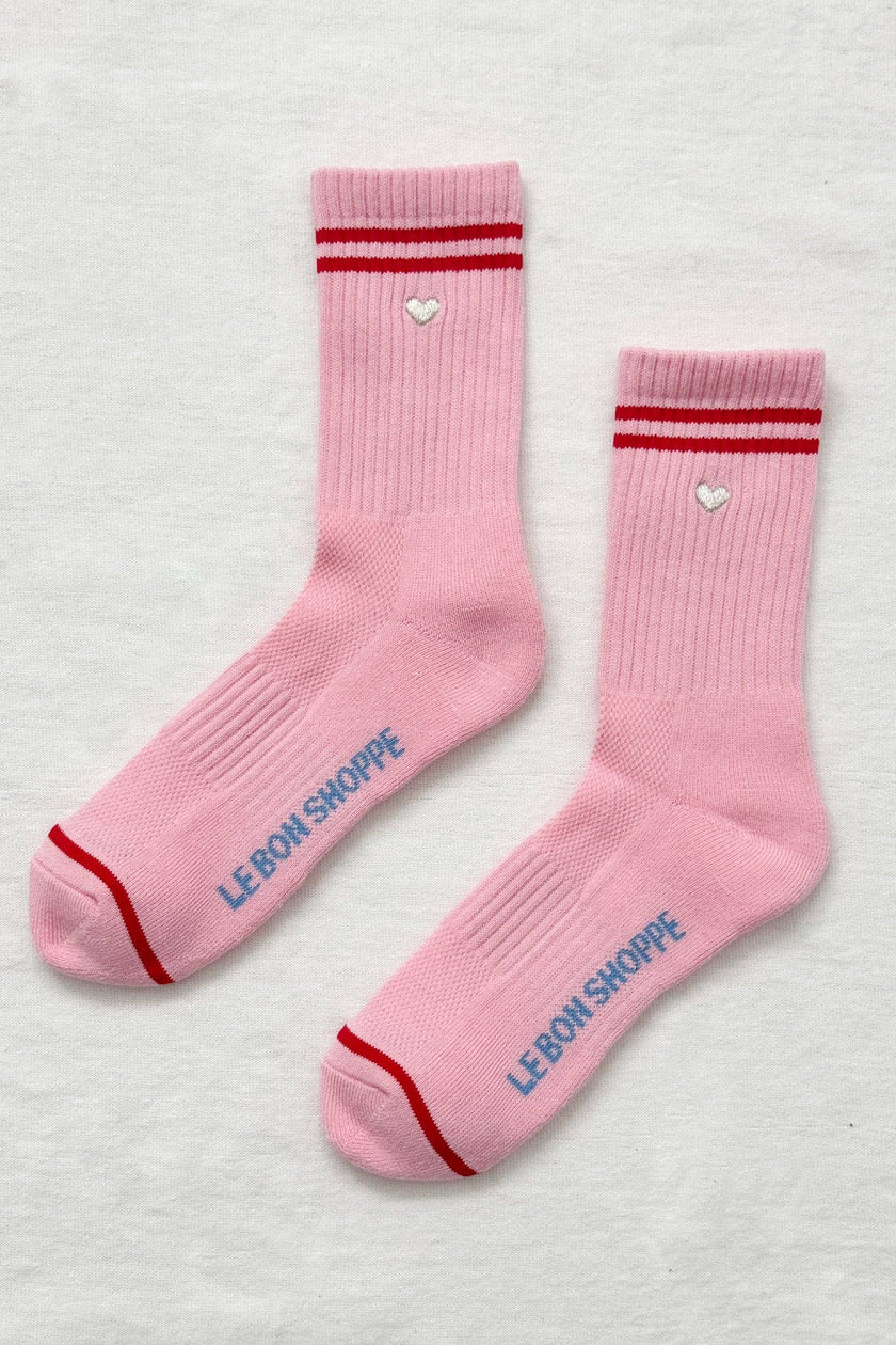 Embroidered Boyfriend Socks (wholesale): Parchment + Heart