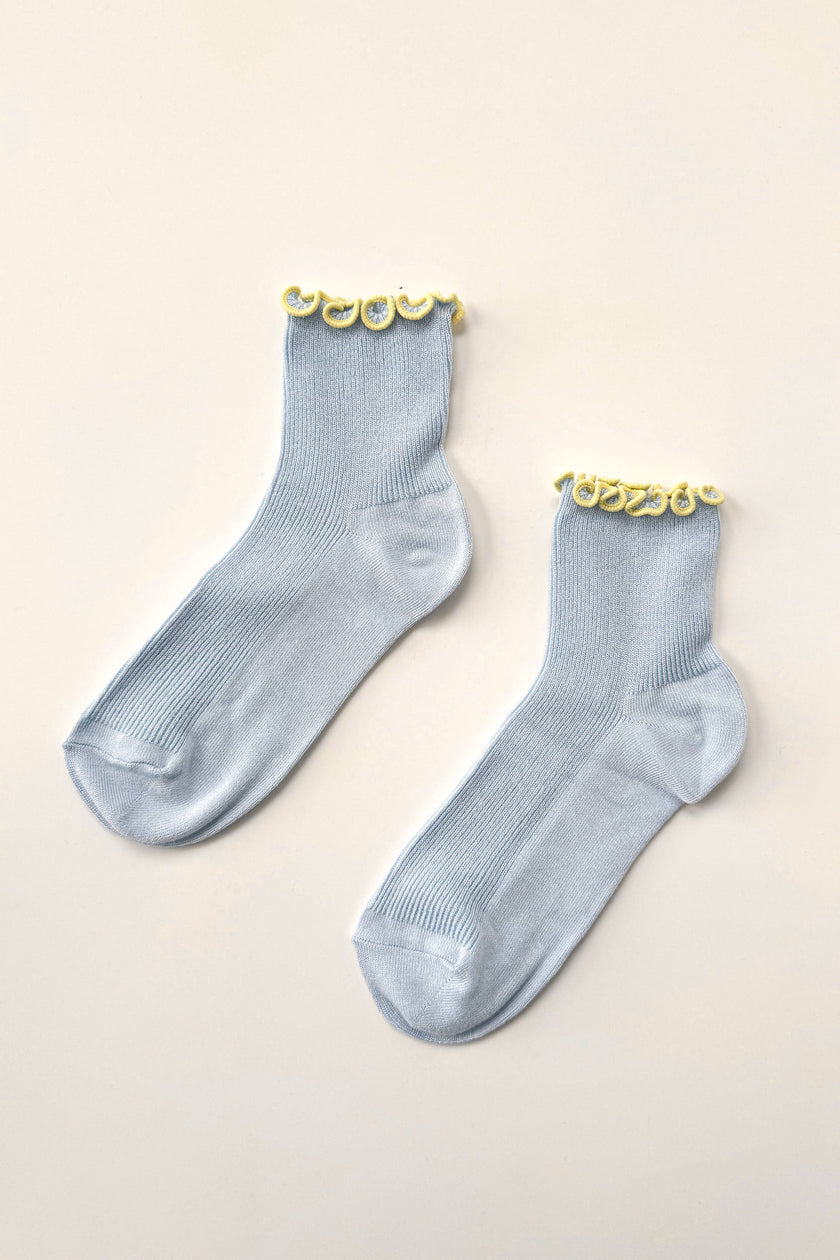 The Petite Ruffled Modal Socks in Butter /  Blue