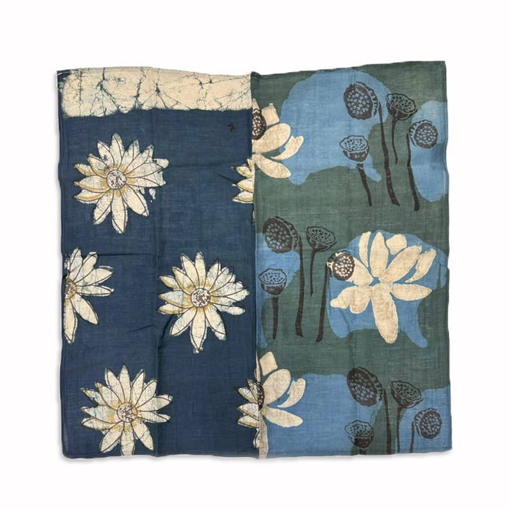 Dual Design Hand Block Printed Green Square Bandana | Dove