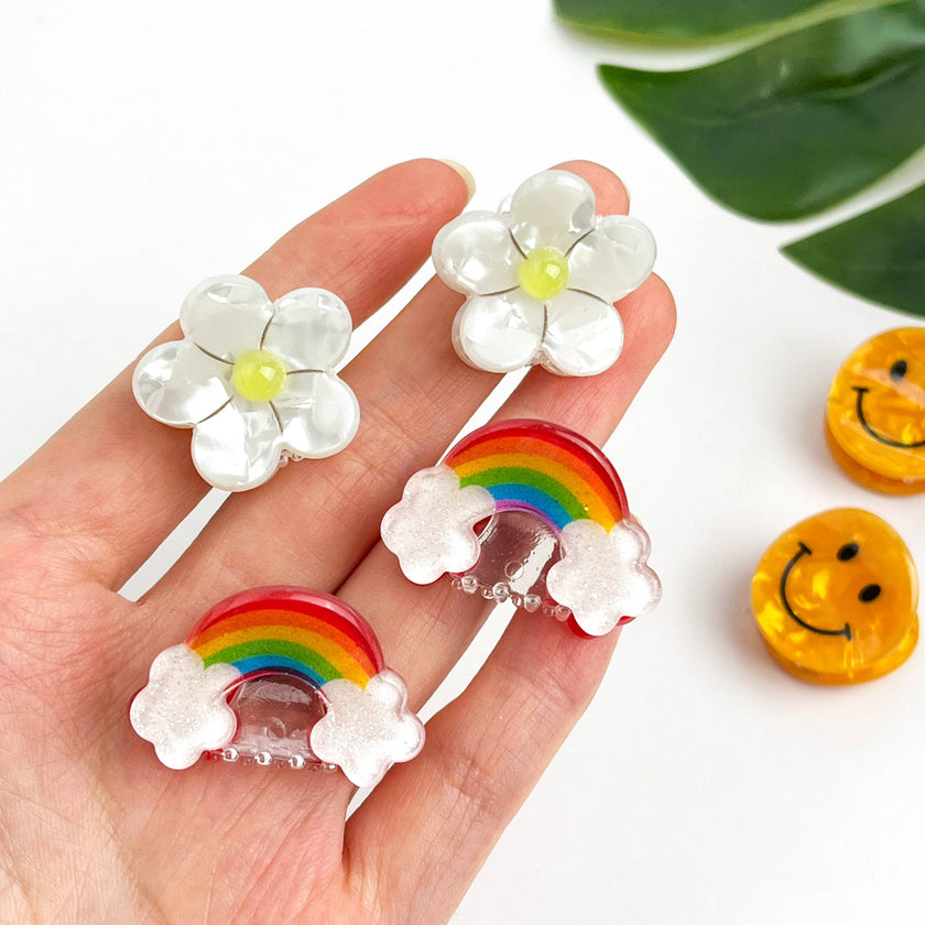 Mini Smiley Face Hair Claw Clip, Cute Floral Hair Clip: B