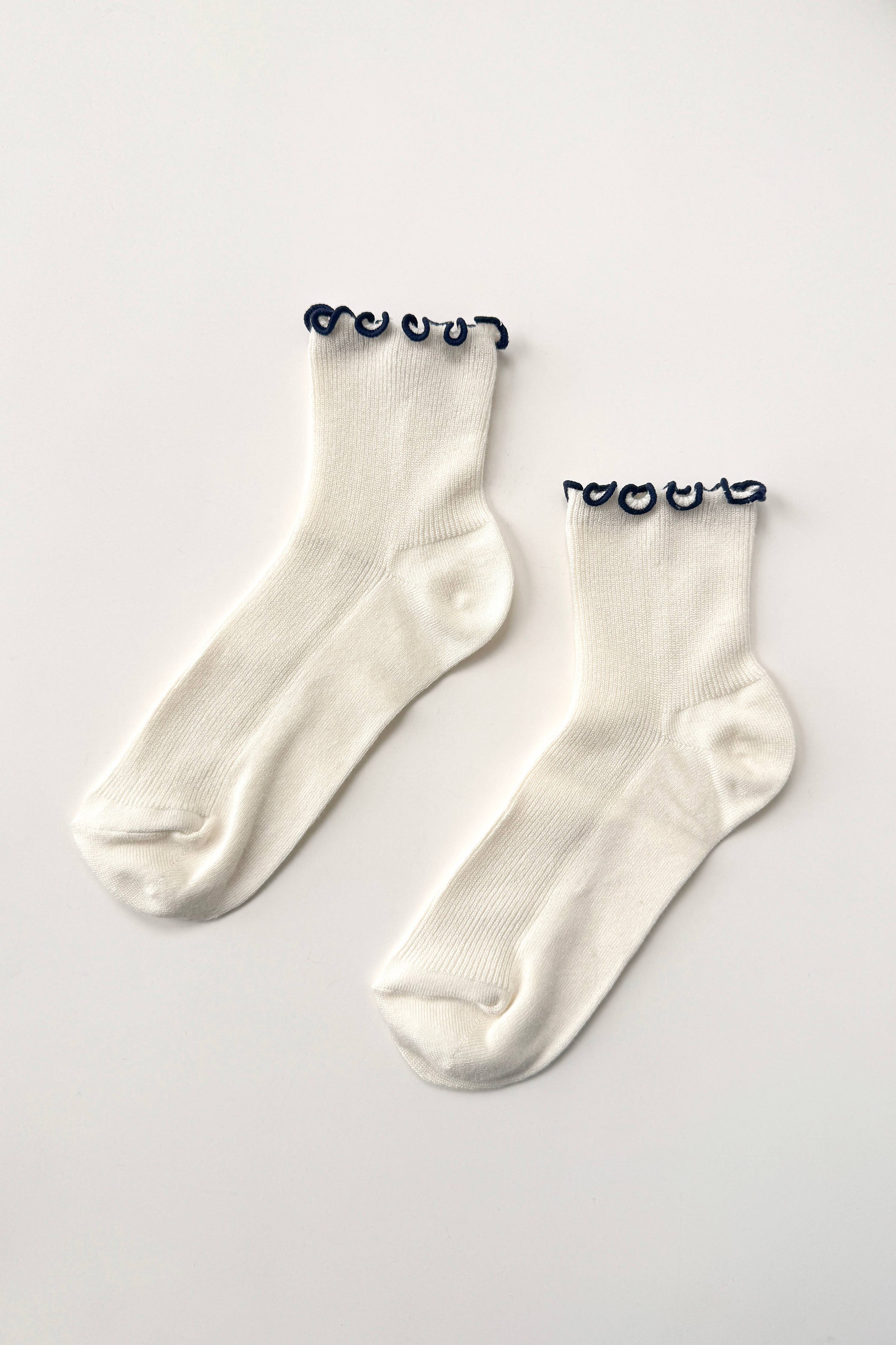 The Petite Ruffled Modal Socks in Butter /  Blue