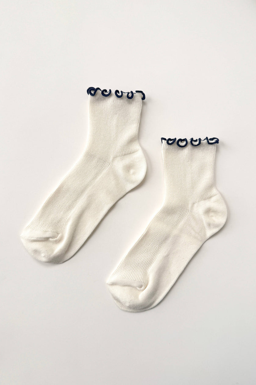 The Petite Ruffled Modal Socks in Butter /  Blue