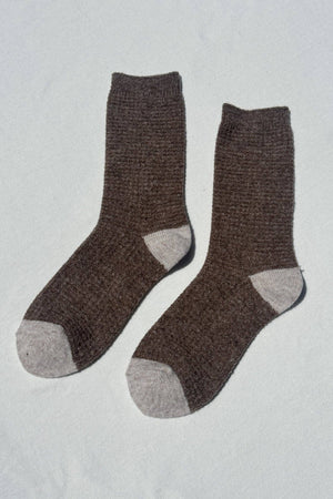 Wool Waffled Socks (wholesale): Brown / Oatmeal