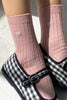 Embroidered Her Socks - Mercerized Combed Cotton Rib: Pink Water + Heart