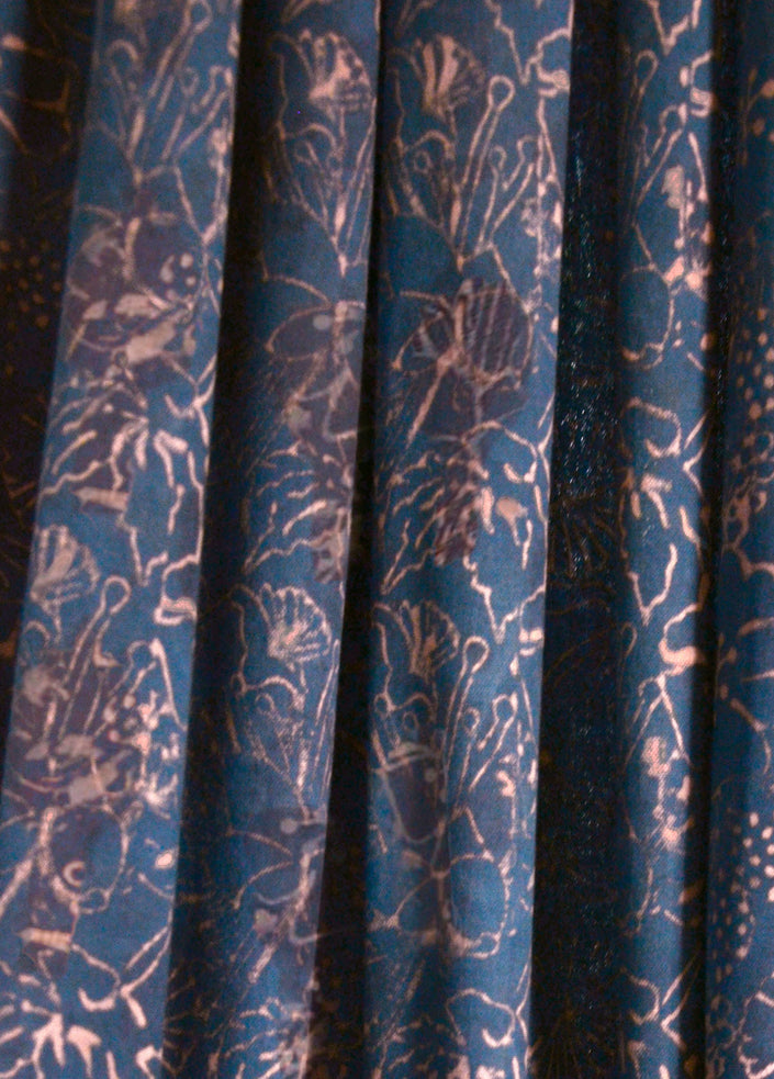 Handloom Block Print Curtain, Indigo Floral Panel | Haseena: 56