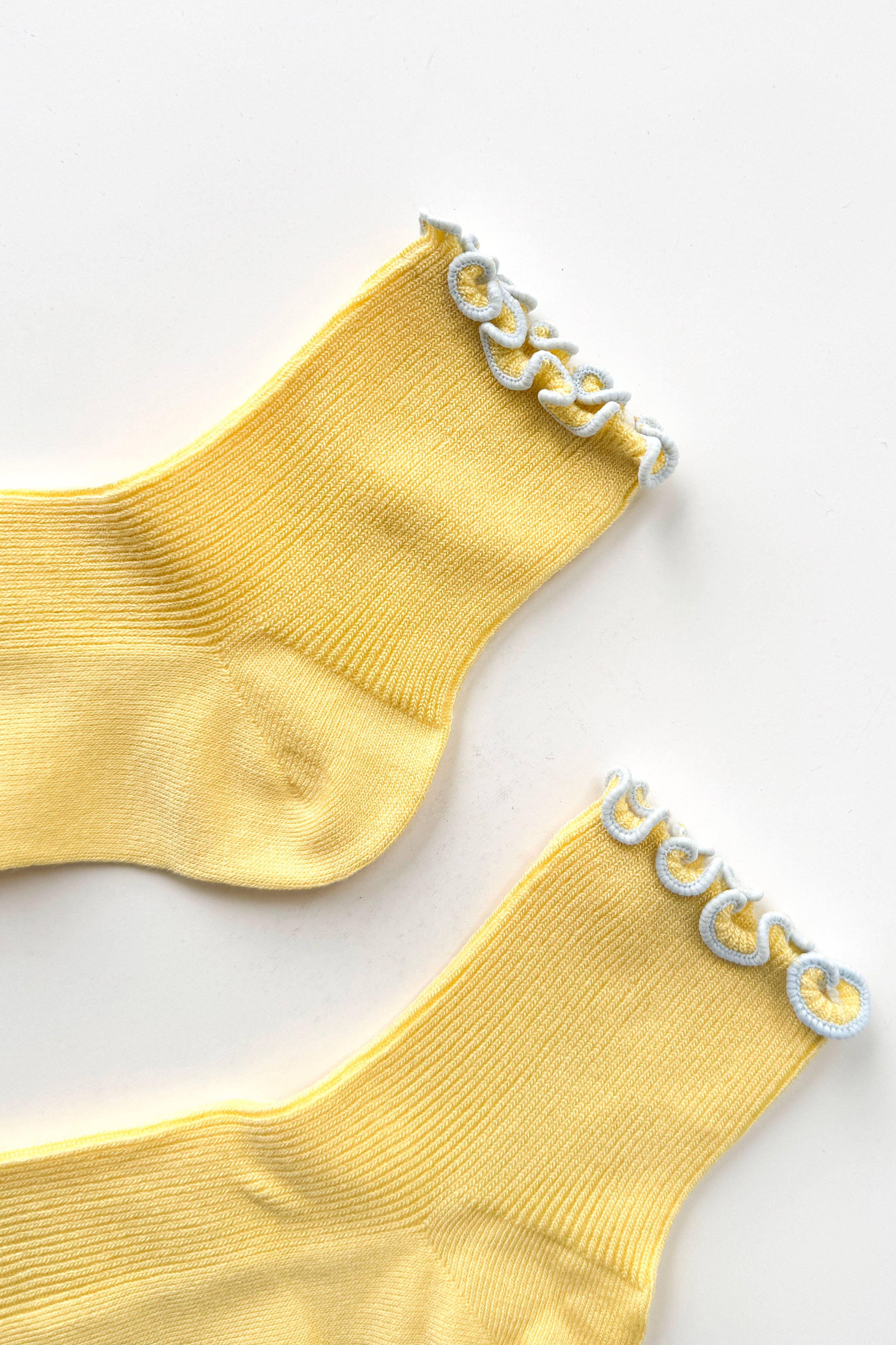 The Petite Ruffled Modal Socks in Butter /  Blue