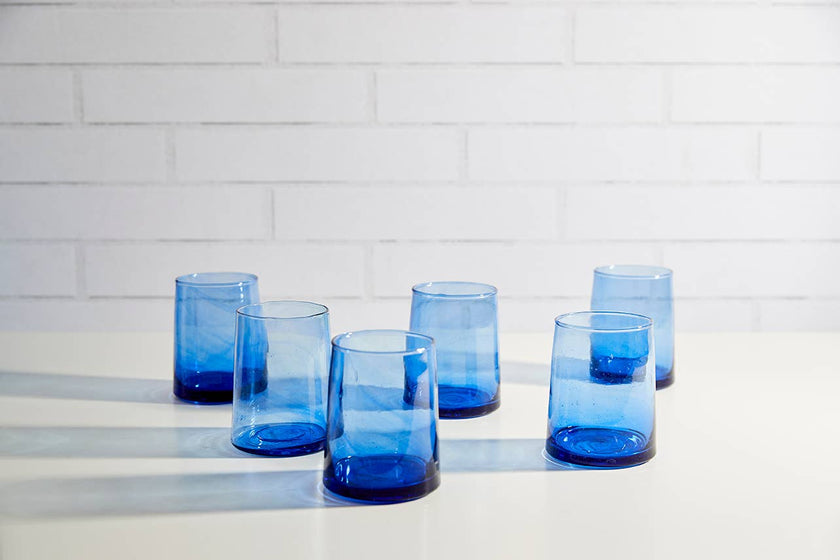 Moroccan Recycled Glass Cone Tumbler in Blue