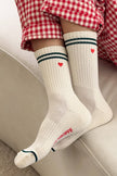 Embroidered Boyfriend Socks (wholesale): Parchment + Heart