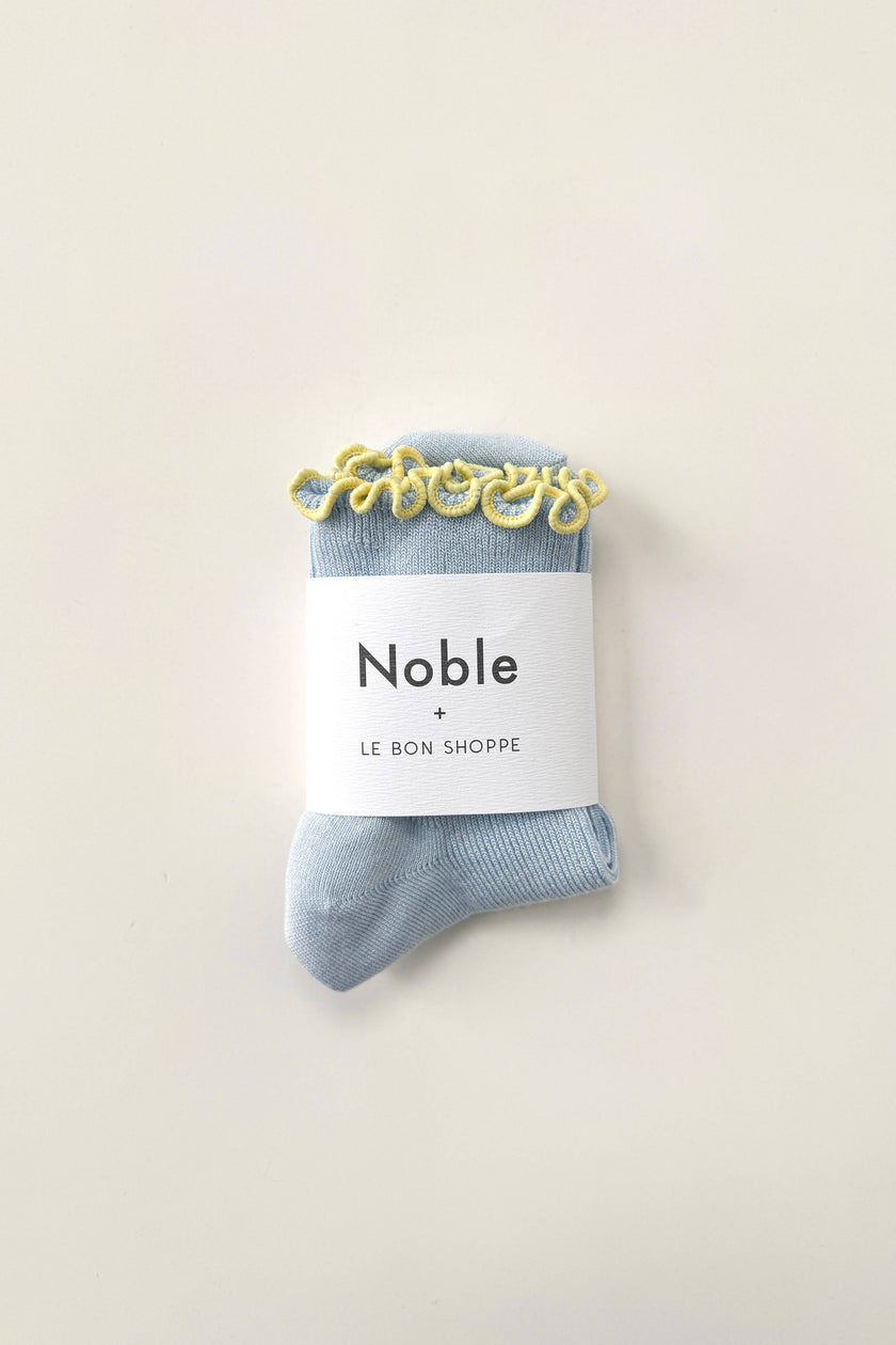 The Petite Ruffled Modal Socks in Butter /  Blue