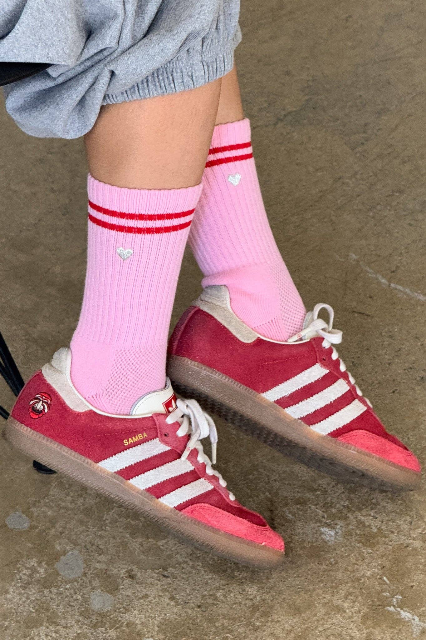 Embroidered Boyfriend Socks (wholesale): Parchment + Heart
