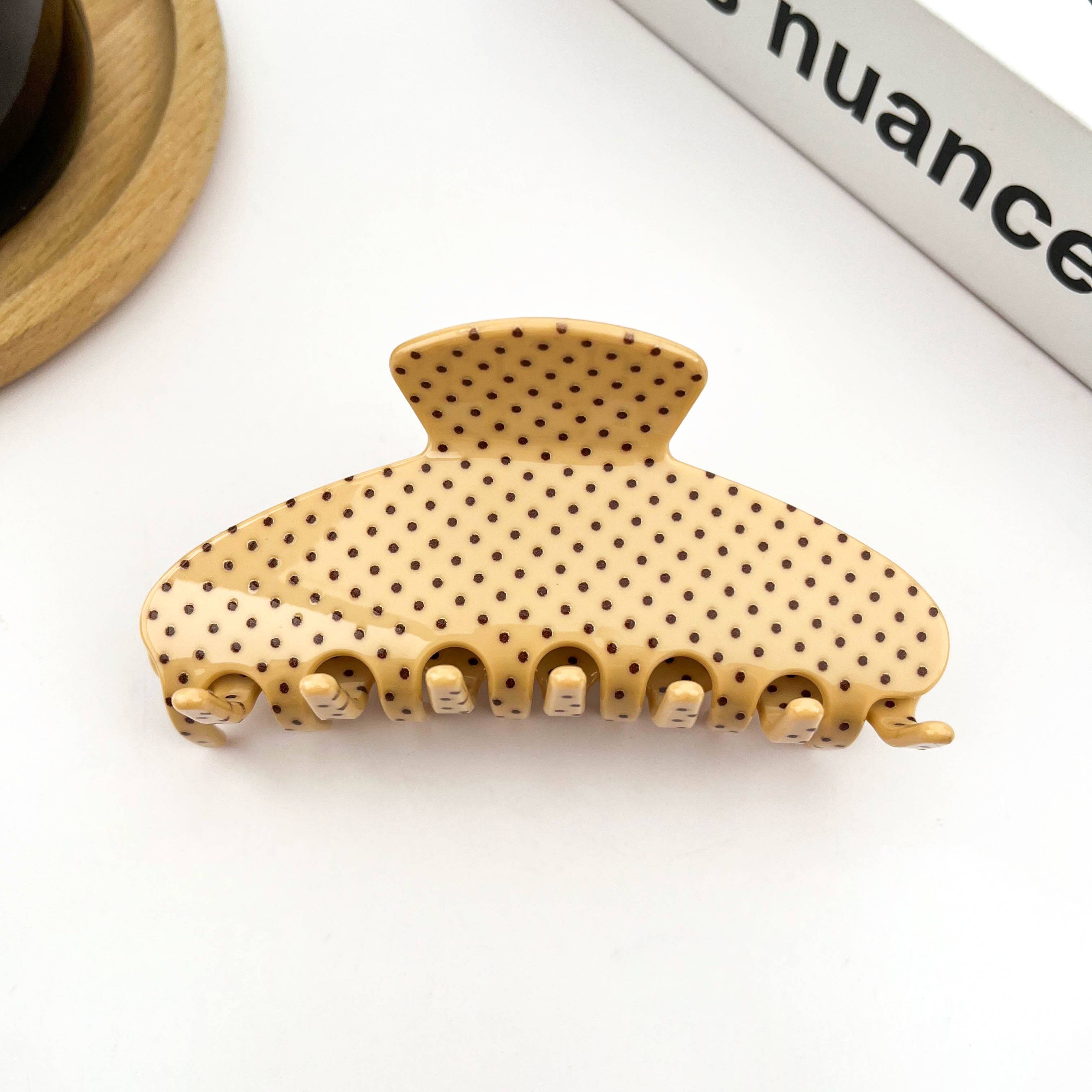 Hair Claw Clip: Polka Dot Beige