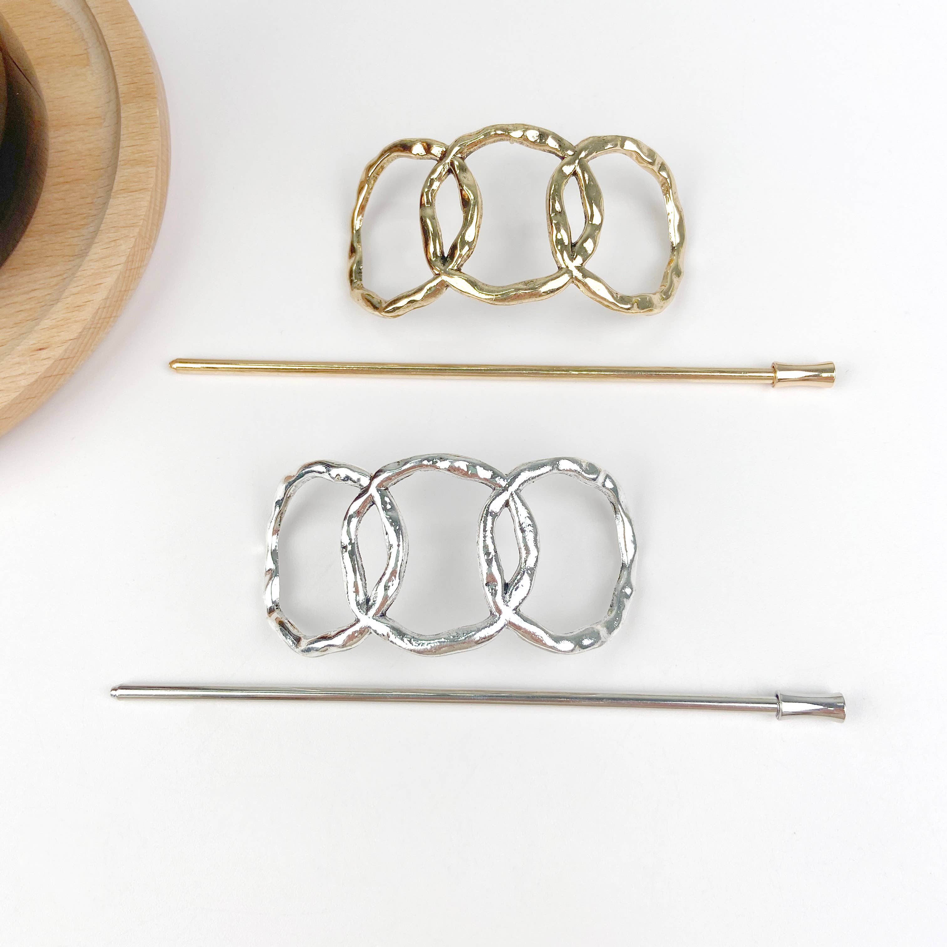 Three-ring vintage metal hairpin: Silver