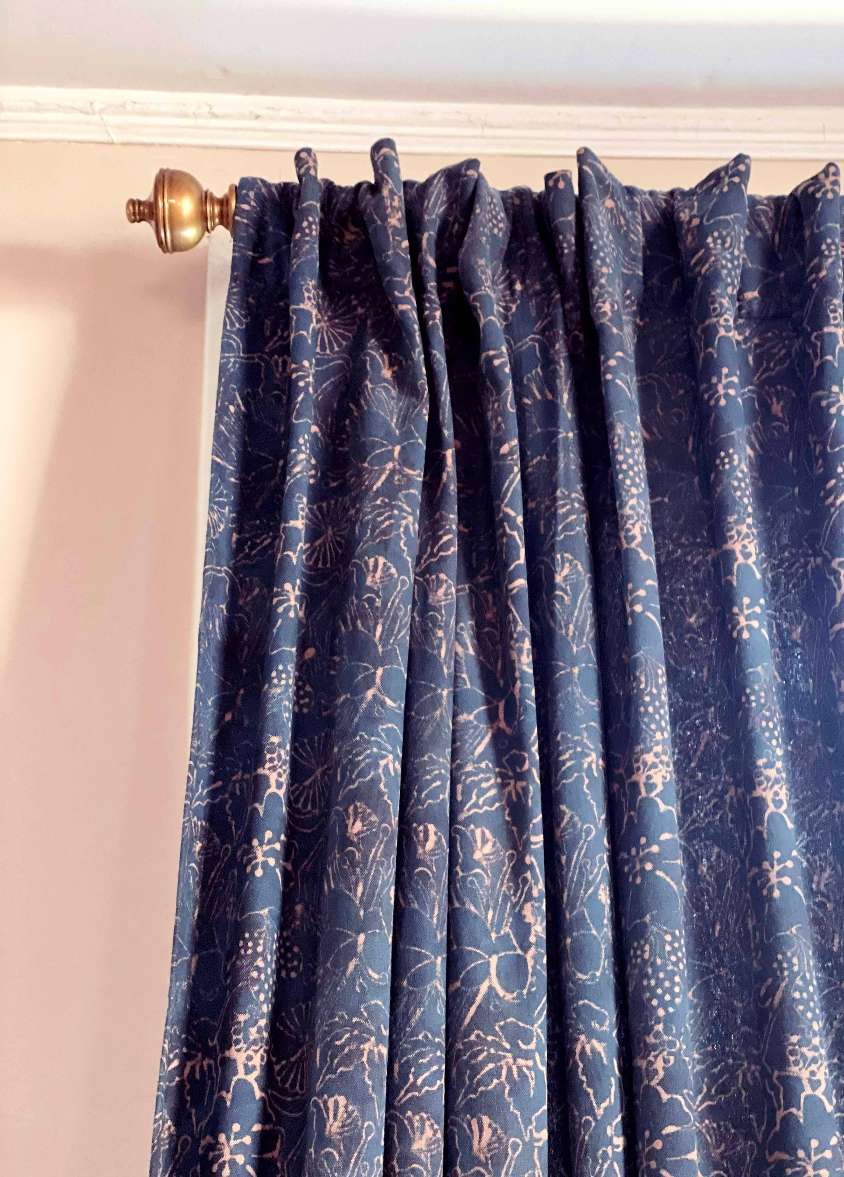 Handloom Block Print Curtain, Indigo Floral Panel | Haseena: 56