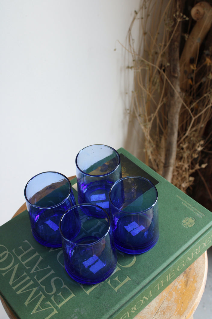 Moroccan Recycled Glass Cone Tumbler in Blue