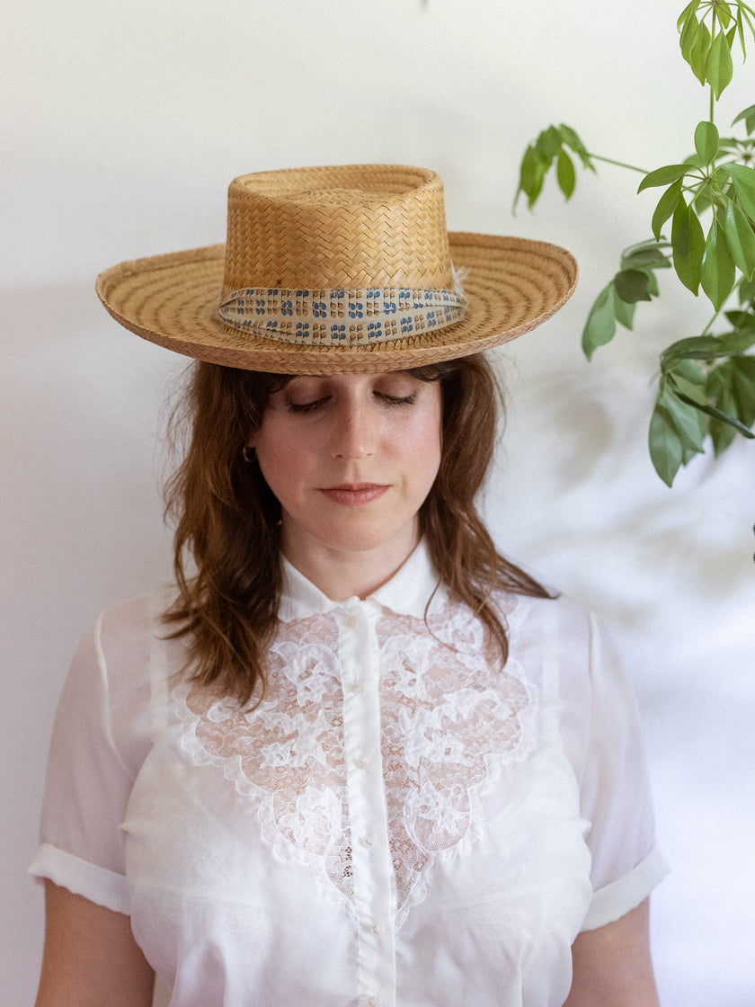 Ribbon Trimmed Straw Boater