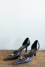 Load image into Gallery viewer, Brown Leather and Gold Tone Kitten D&#39;Orsay&#39;s | 9.5
