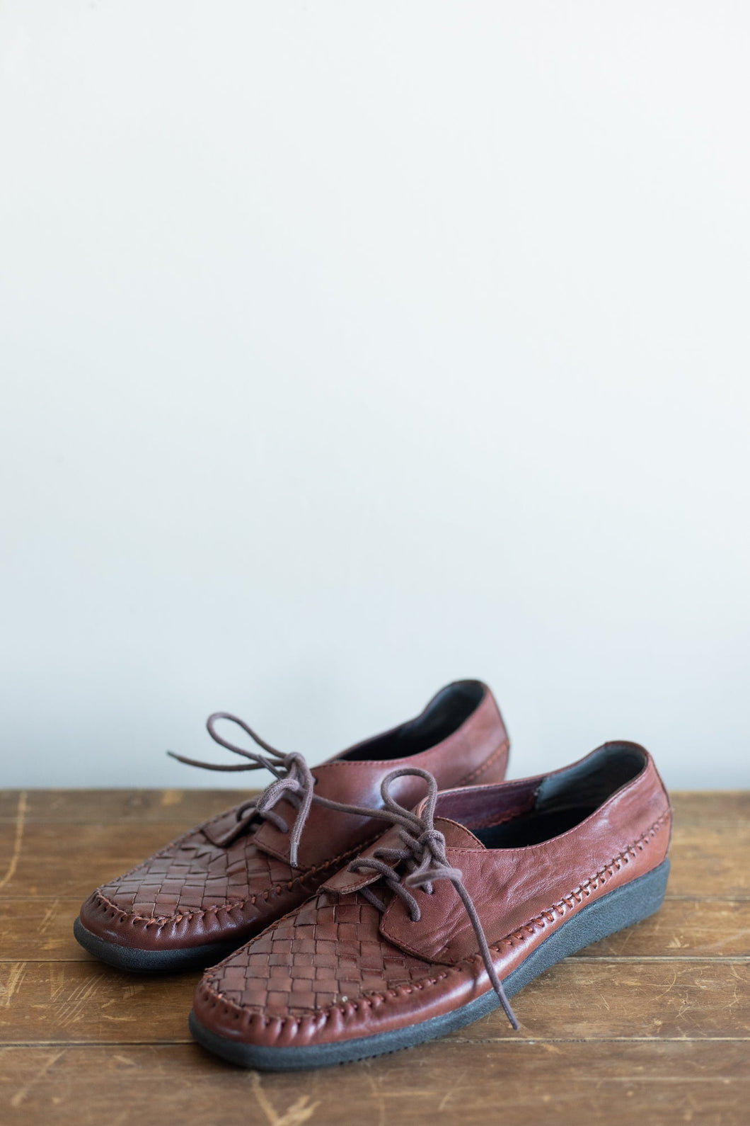 Brown Woven Leather Oxfords | 8.5