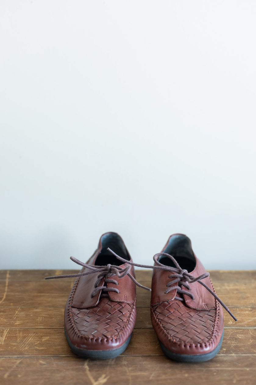 Brown Woven Leather Oxfords | 8.5