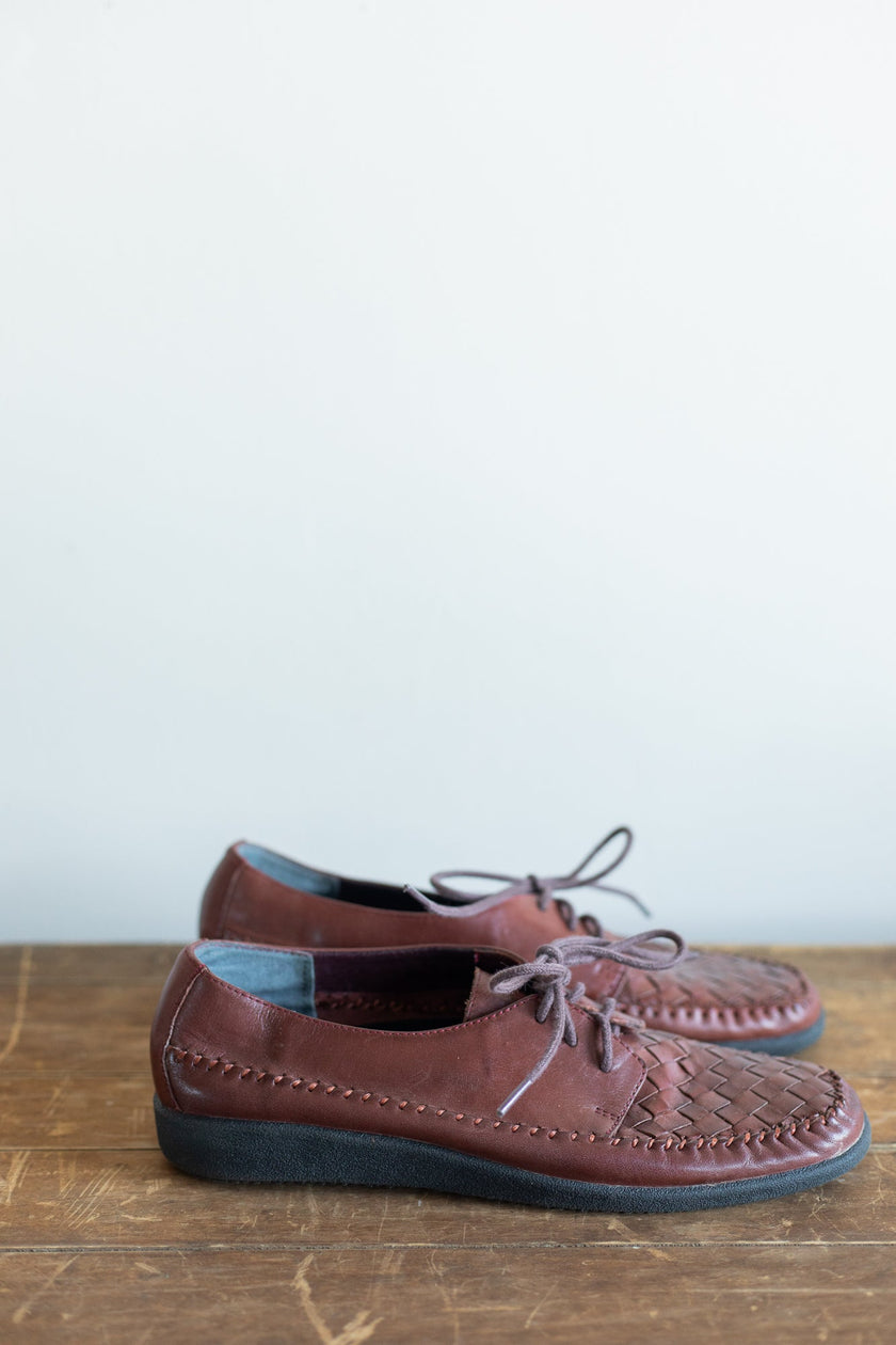 Brown Woven Leather Oxfords | 8.5